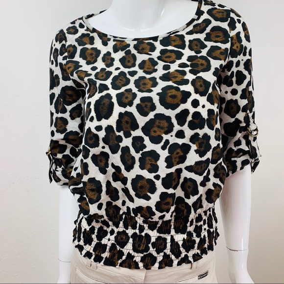 MICHAEL Michael Kors Tops - Michael Kors / Cream Brown Animal Print Blouse